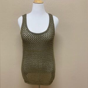 New York & Company Green Fitted Ribbed Tank Top
